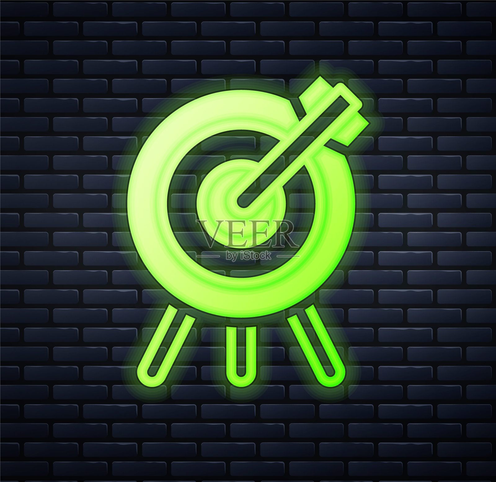 发光的霓虹灯目标财务目标概念图标孤立在砖墙背景。象征目标成就，成功。向量插画图片素材