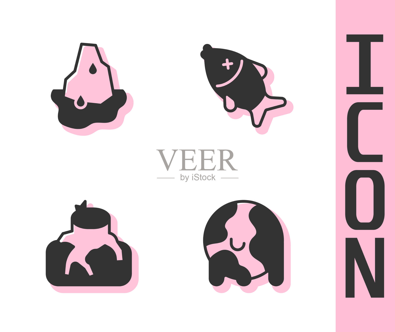 设定全球变暖，冰川融化，森林砍伐图标素材