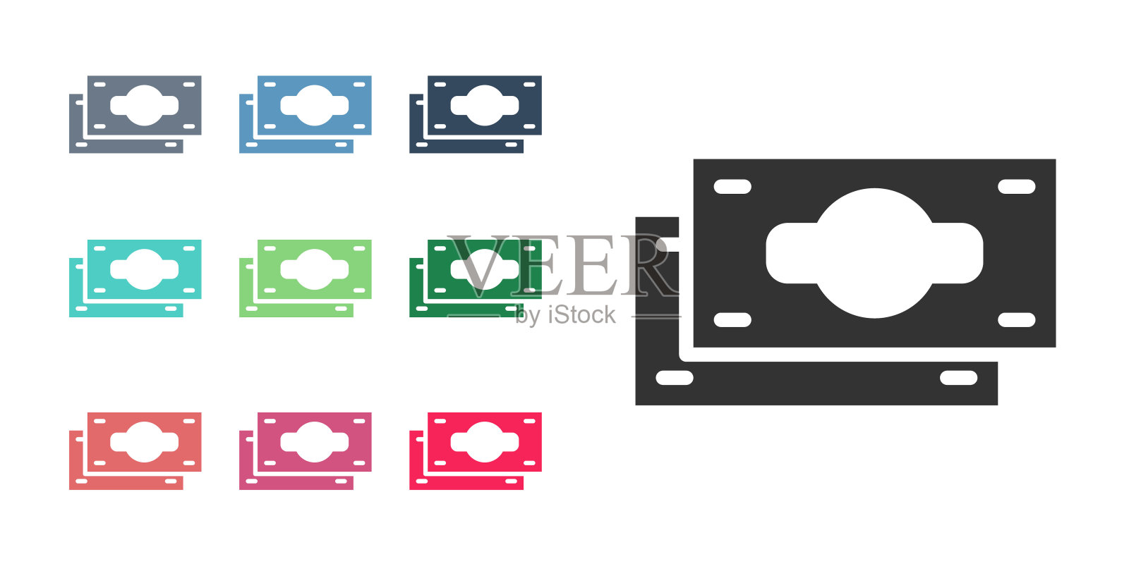 黑色堆栈纸币现金图标孤立在白色背景。钱钞票栈。比尔的货币。设置图标丰富多彩。向量图标素材