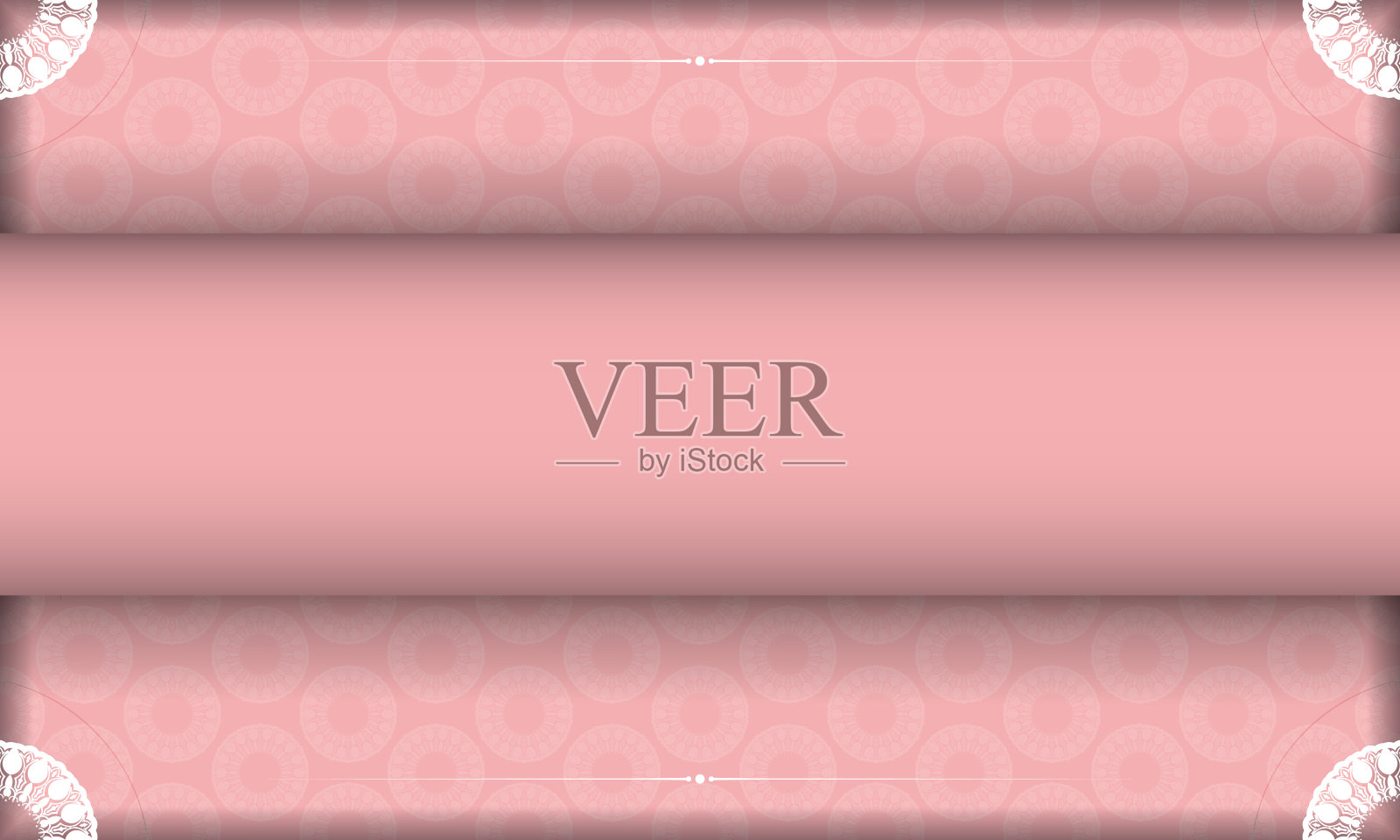 粉红色背景与曼荼罗白色装饰和一个地方下的标志插画图片素材