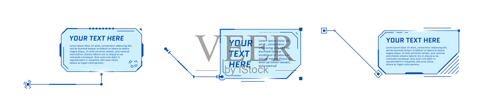 HUD白色背景上的未来主义风格标注标题。信息图呼叫箭头框条和现代数字信息蓝色框架布局模板。界面UI和GUI元素集。矢量图插画图片素材