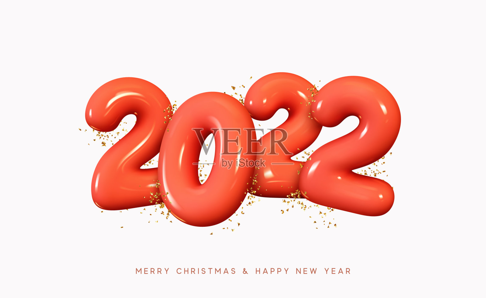 2022年新年快乐。数字塑料制成卡通风格。圣诞装饰。现实的3d渲染红色标志。2022年庆祝聚会。圣诞海报，横幅，封面卡片，小册子，传单，布局设计设计模板素材