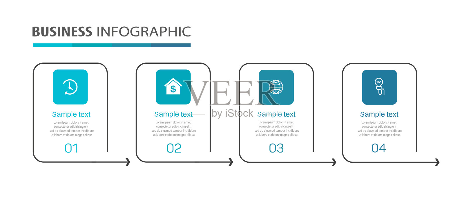 具有4个选项、步骤或流程的业务信息图形设计模板设计模板素材