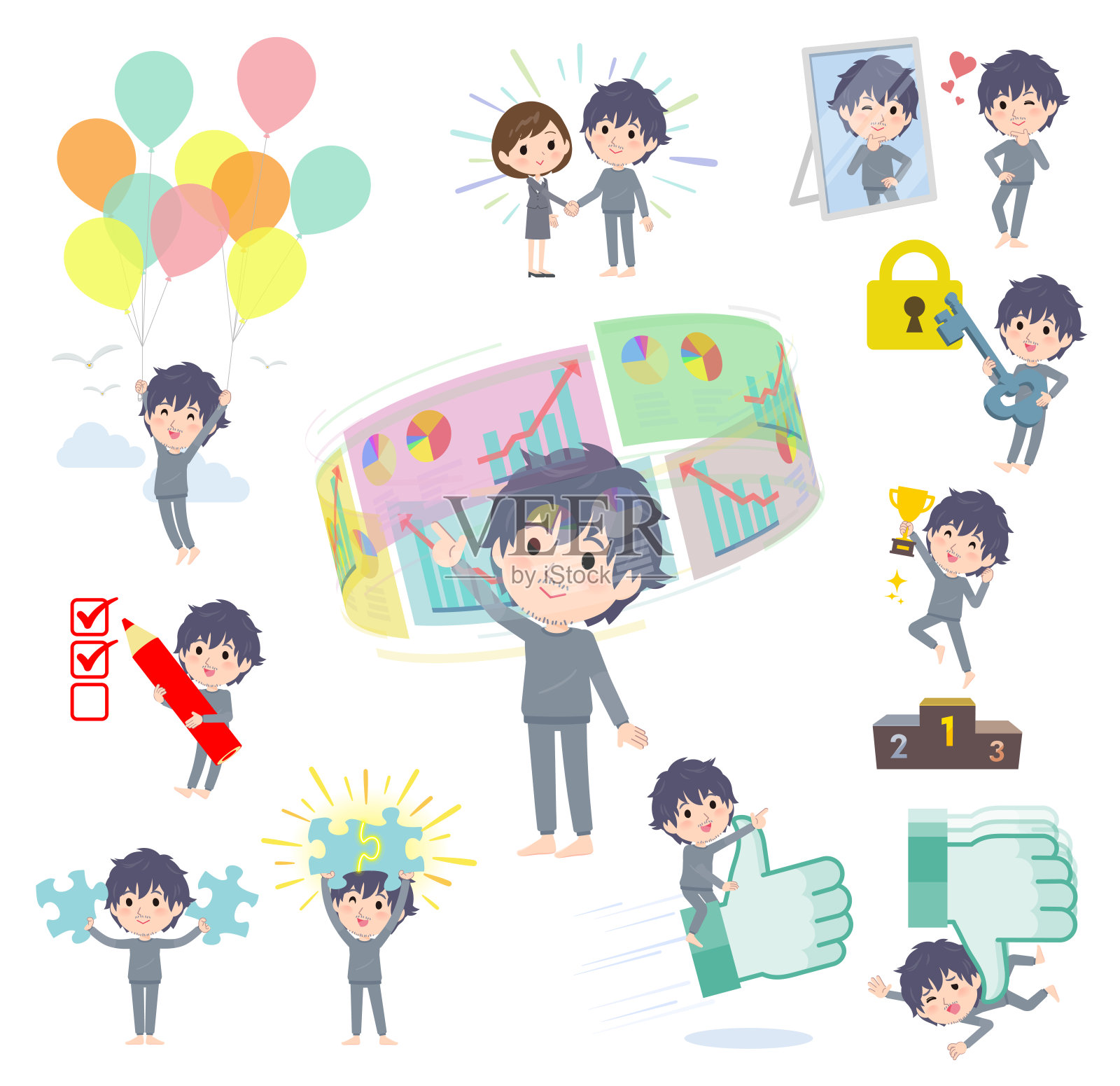 一套啃老族对成功和积极的态度插画图片素材