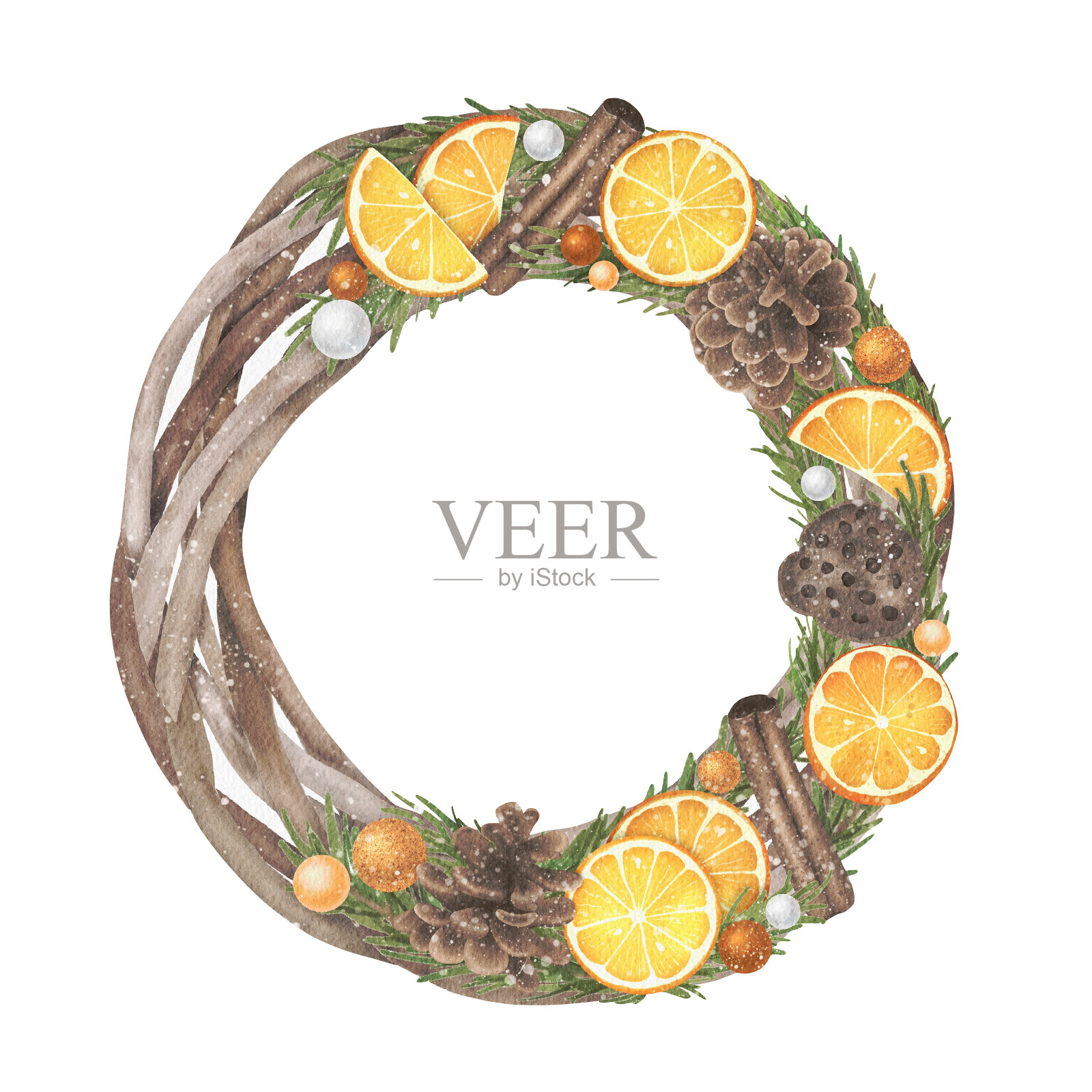 圣诞和新年木花环插画图片素材