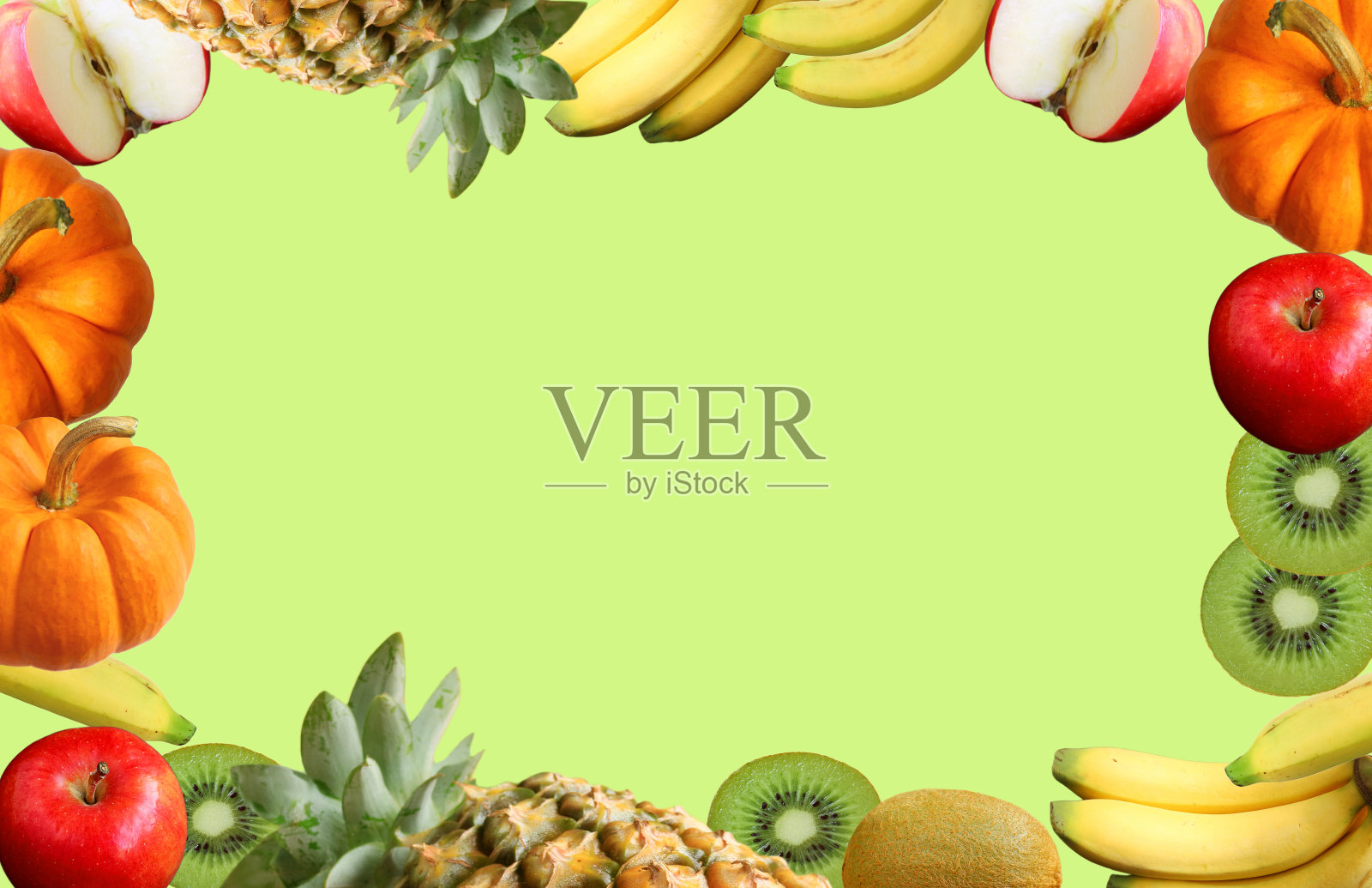 框架彩色什锦新鲜成熟的水果在浅酸橙绿色的背景照片摄影图片