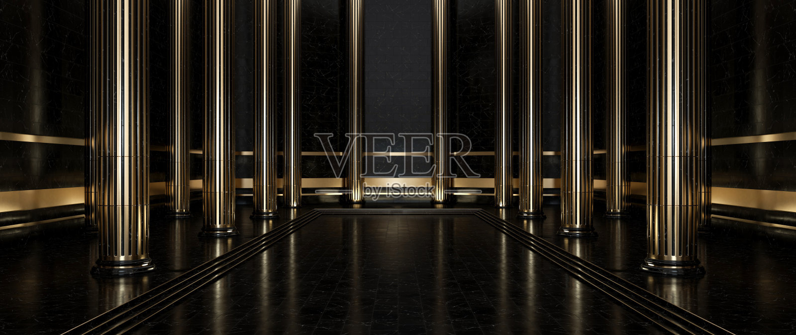 金色和黑色大理石豪华专栏。支柱背景- 3D插图照片摄影图片