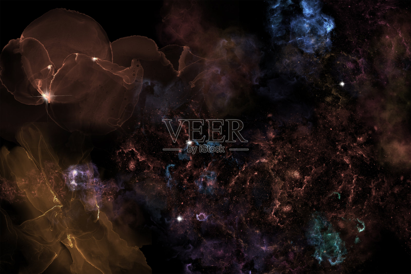 美丽的数字创建的插图，富有想象力的星系和宇宙与充满活力的天空形成和星群照片摄影图片