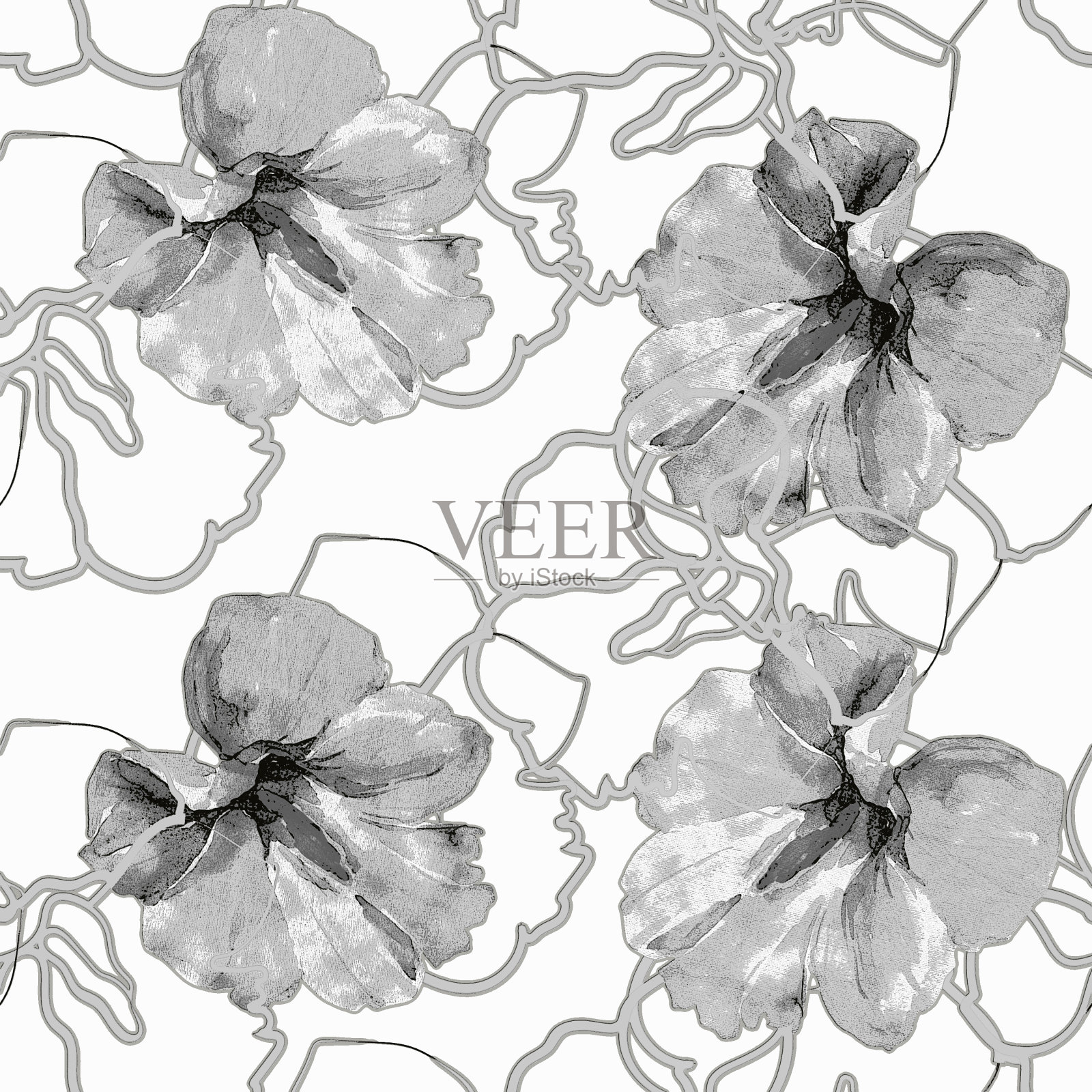 水彩花行话。插画图片素材