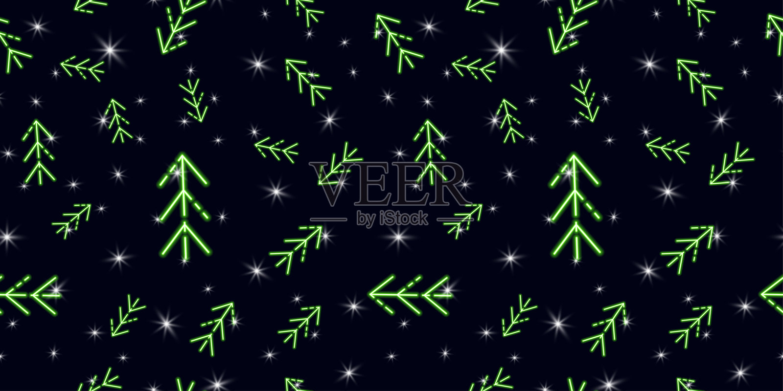 圣诞树霓虹灯无缝图案。为设计，卡片，织物，邀请，广告，网站，商店，招牌的向量背景。新年和圣诞节的概念。插画图片素材
