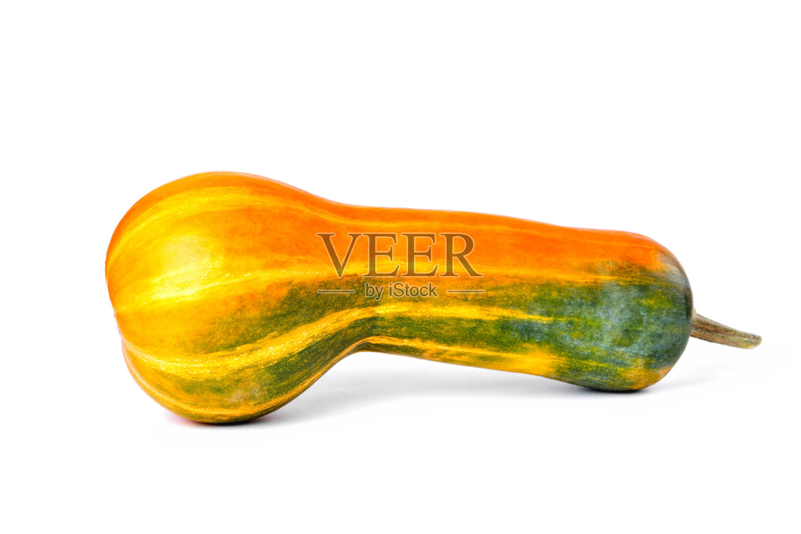 南瓜黄绿拉长的梨形，在白色背景下特写照片摄影图片