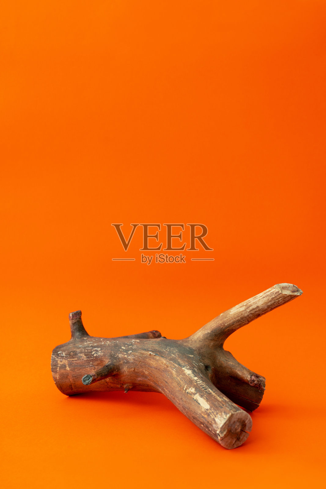 空荡荡的抽象木制讲台上明亮的橙色背景。秋季假期销售模型。万圣节或感恩节的模板。用于天然化妆品广告的粗糙纹理木材照片摄影图片