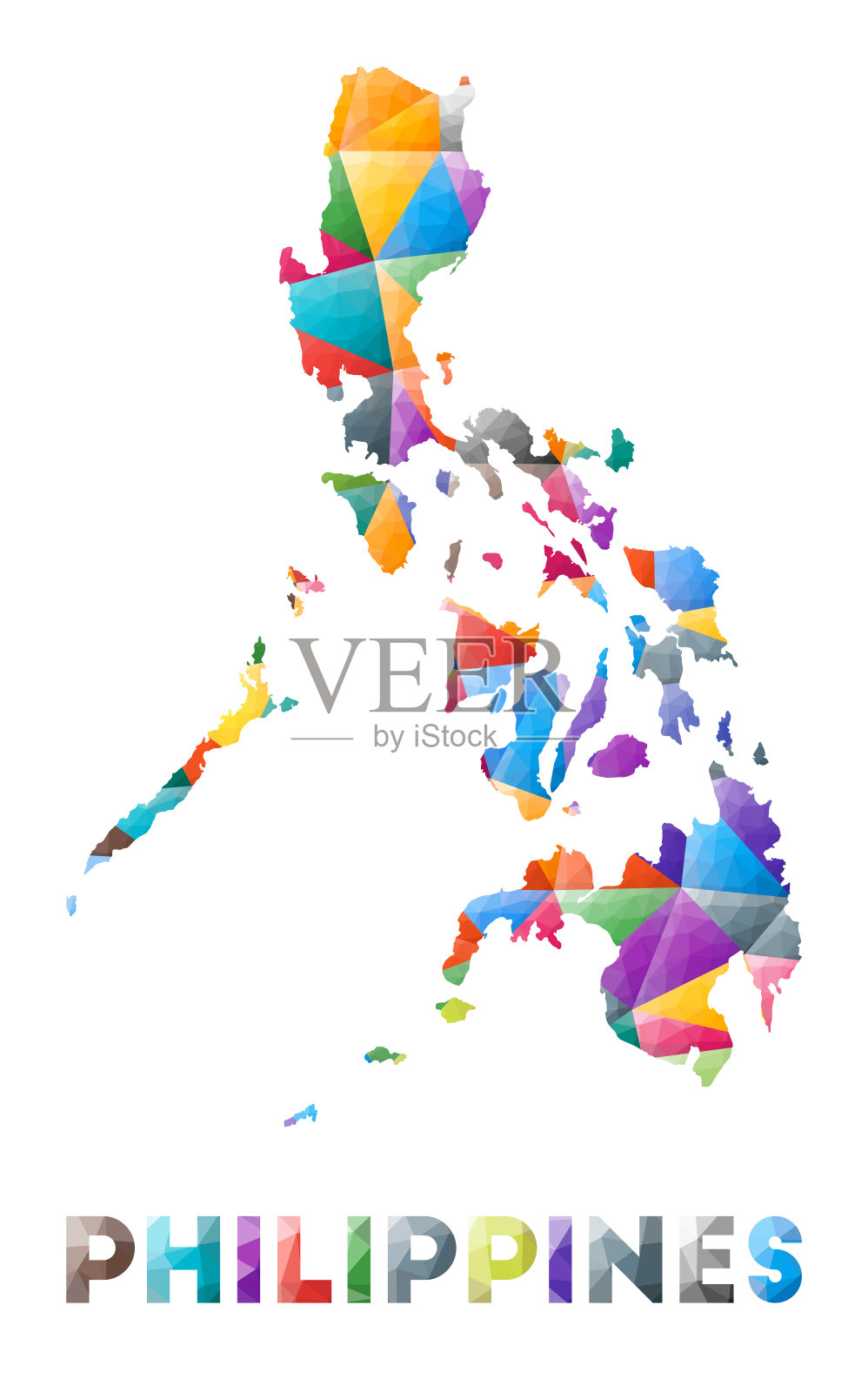 菲律宾-彩色的低多边形国家形状。插画图片素材