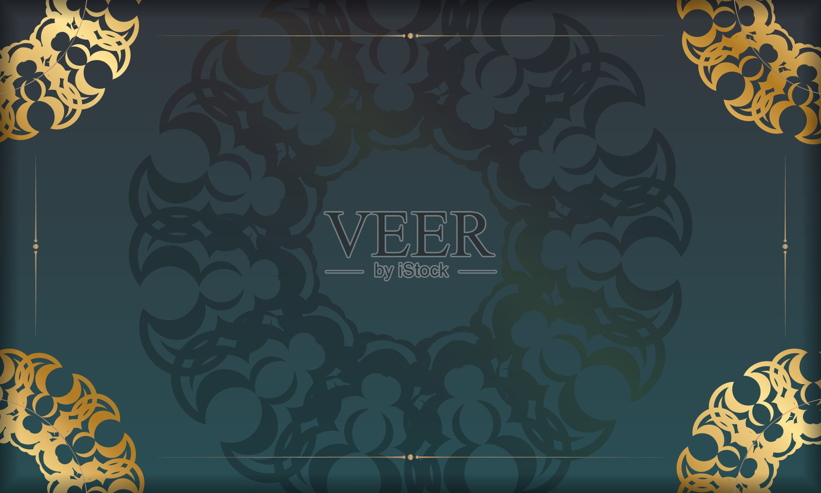 绿色梯度梯度旗帜模板与豪华黄金装饰下的标志设计插画图片素材