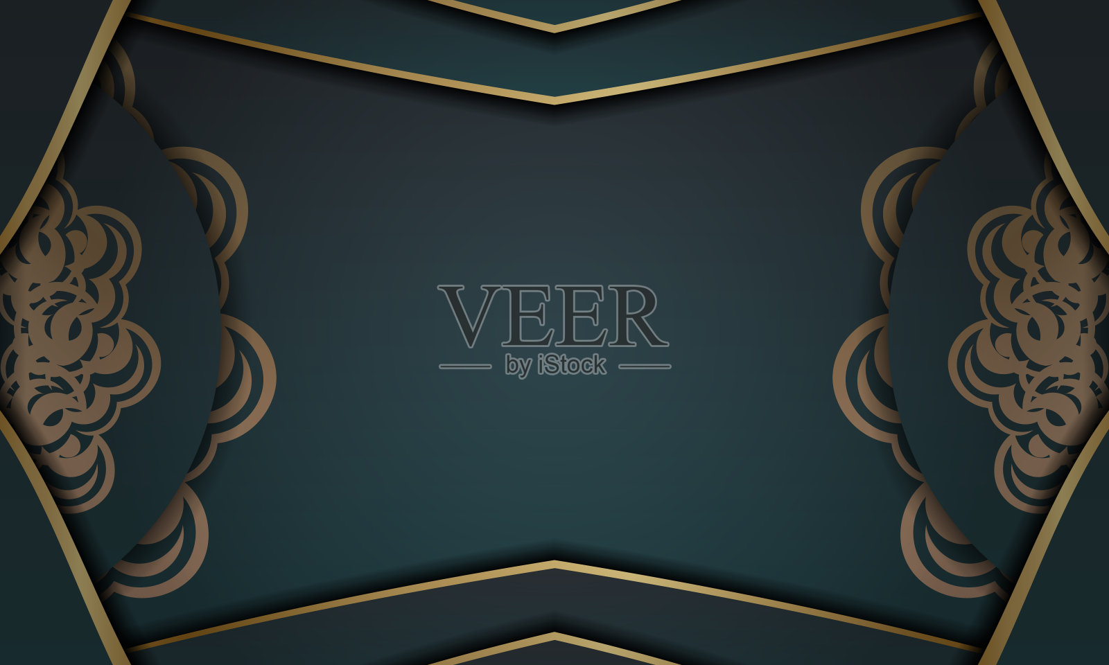 绿色渐变横幅模板与复古金色图案下的文字设计插画图片素材