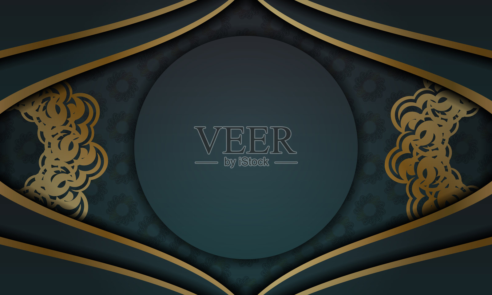 带有印度金饰品和文本空间的绿色渐变横幅模板插画图片素材