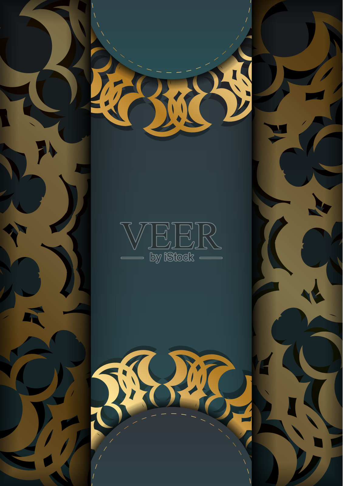 模板祝贺小册子与渐变绿色与复古金色图案为您的设计。插画图片素材