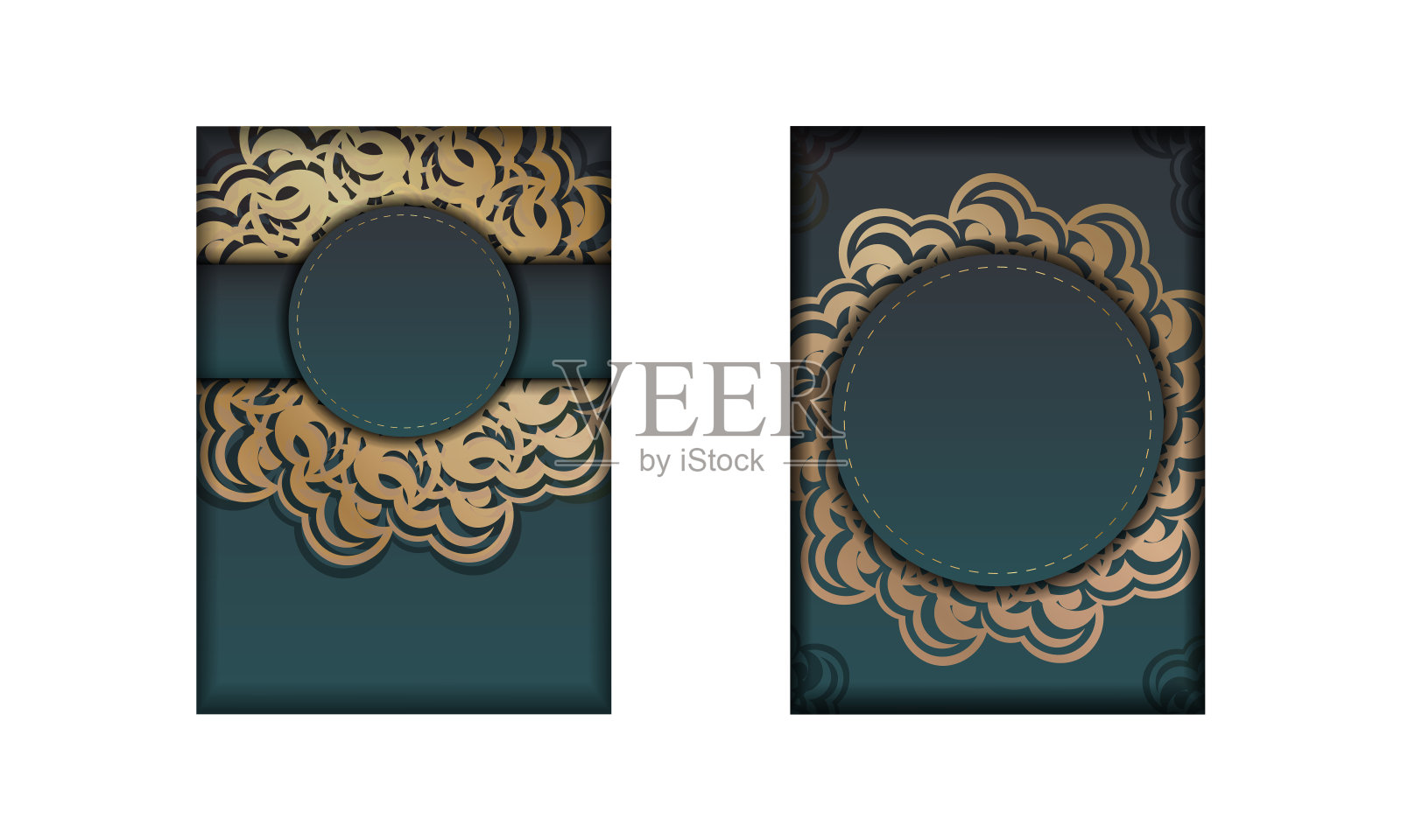 贺卡模板与梯度绿色与印度黄金饰品您的设计。插画图片素材