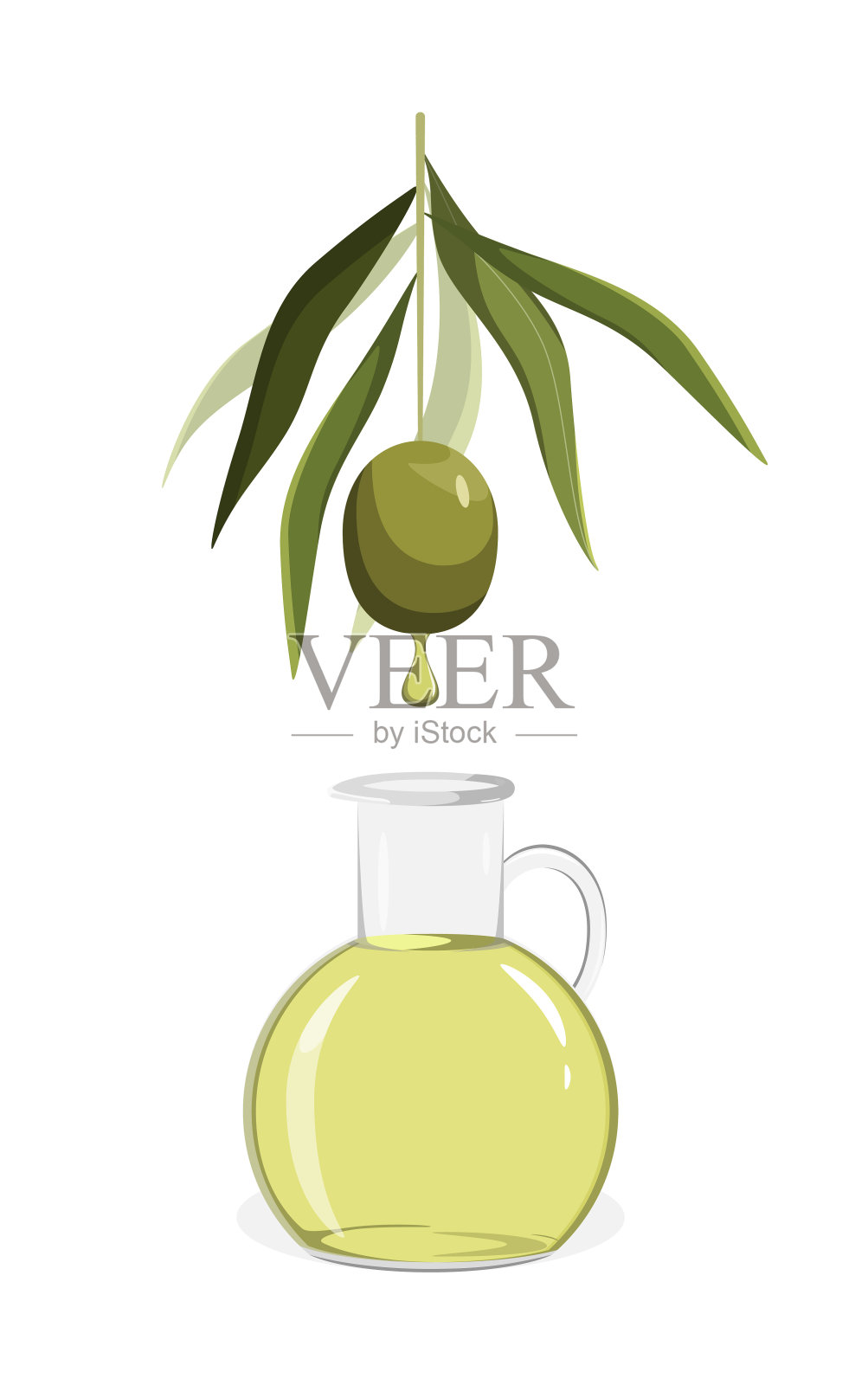一小枝橄榄和橄榄油插画图片素材