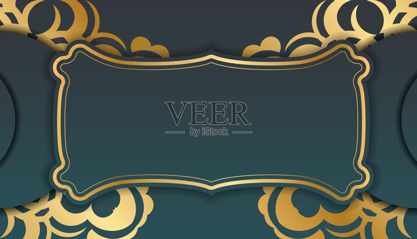 绿色渐变背景与希腊黄金饰品和地方的标志或文本插画图片素材