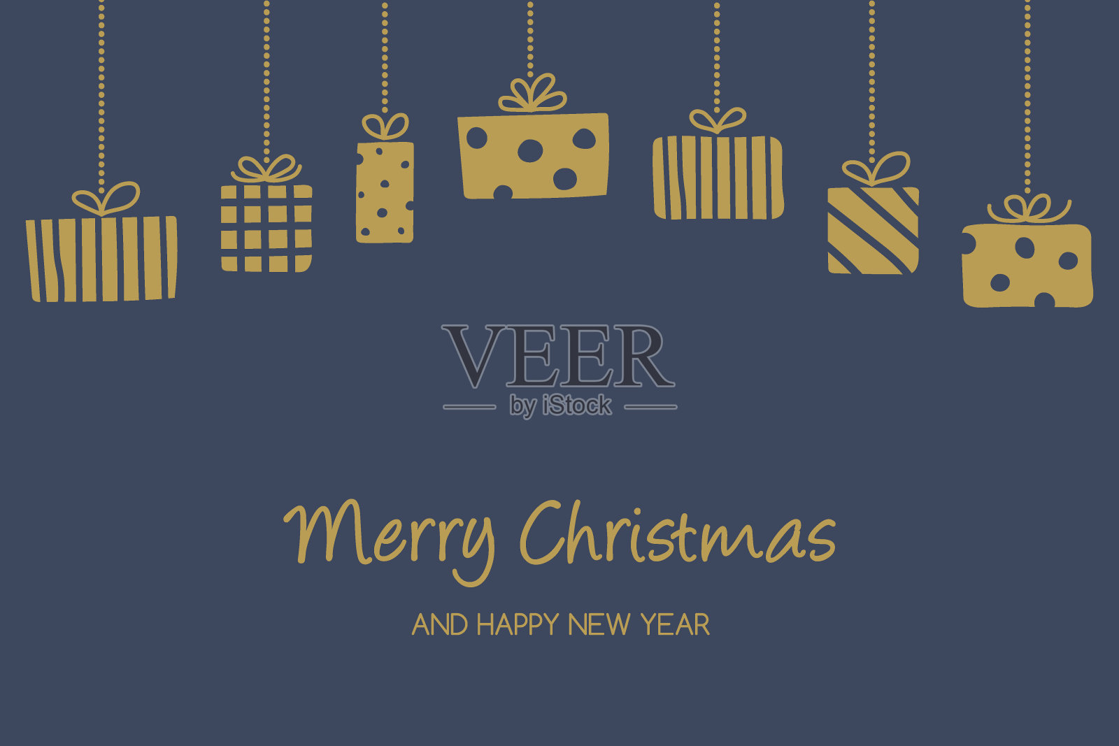 圣诞贺卡与手画礼盒。圣诞节的设计。向量设计模板素材