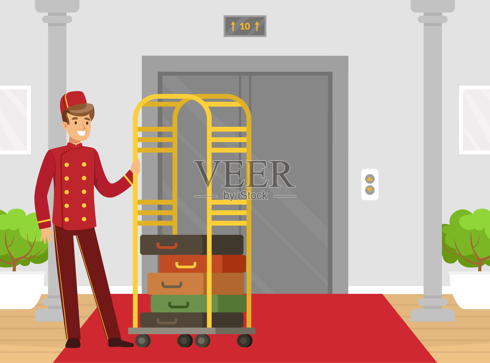 Man Porter or Doorman as Hotel Staff in Uniform搬运行李向量插图插画图片素材