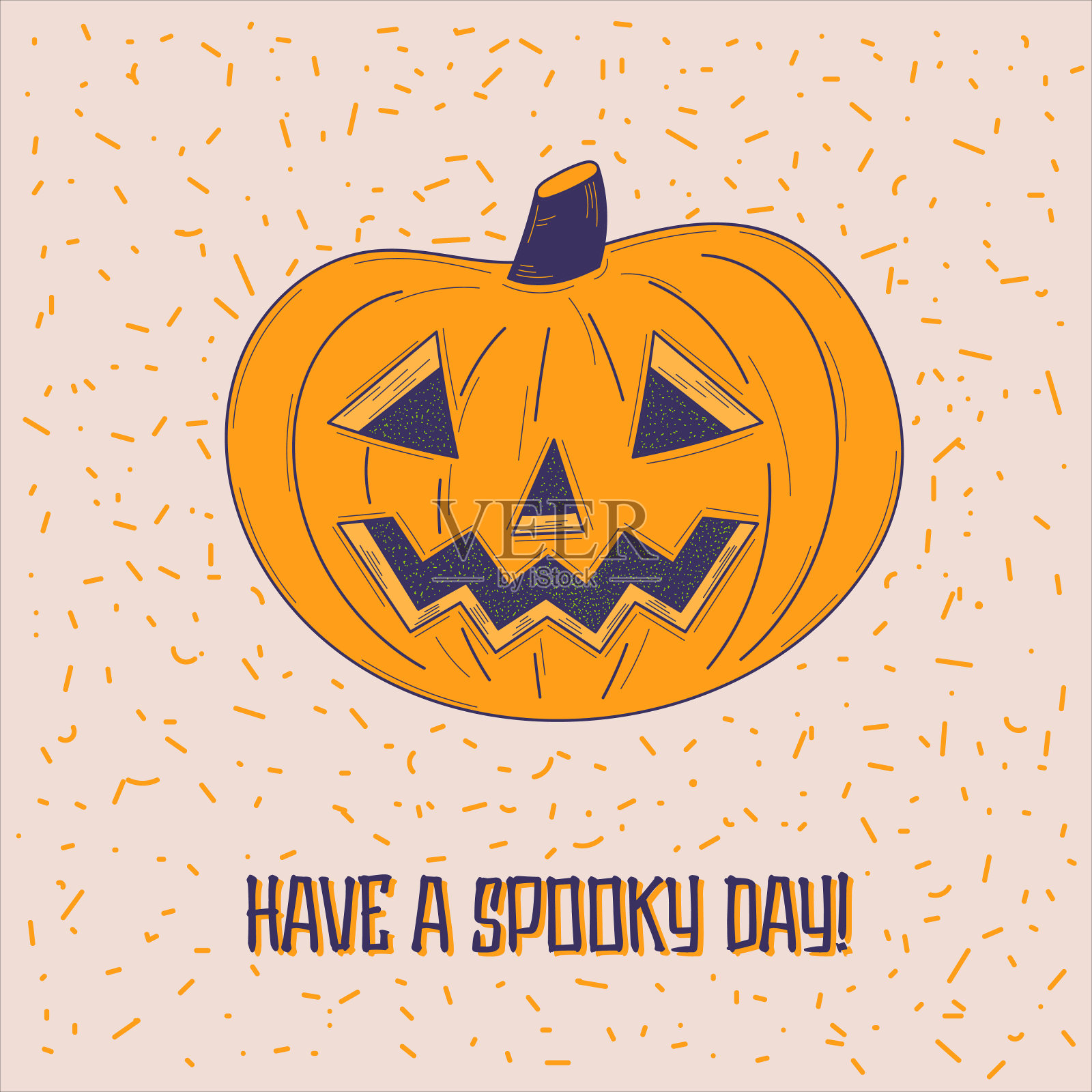 矢量手绘万圣节卡片与南瓜-矢量插图，eps股票插图设计模板素材