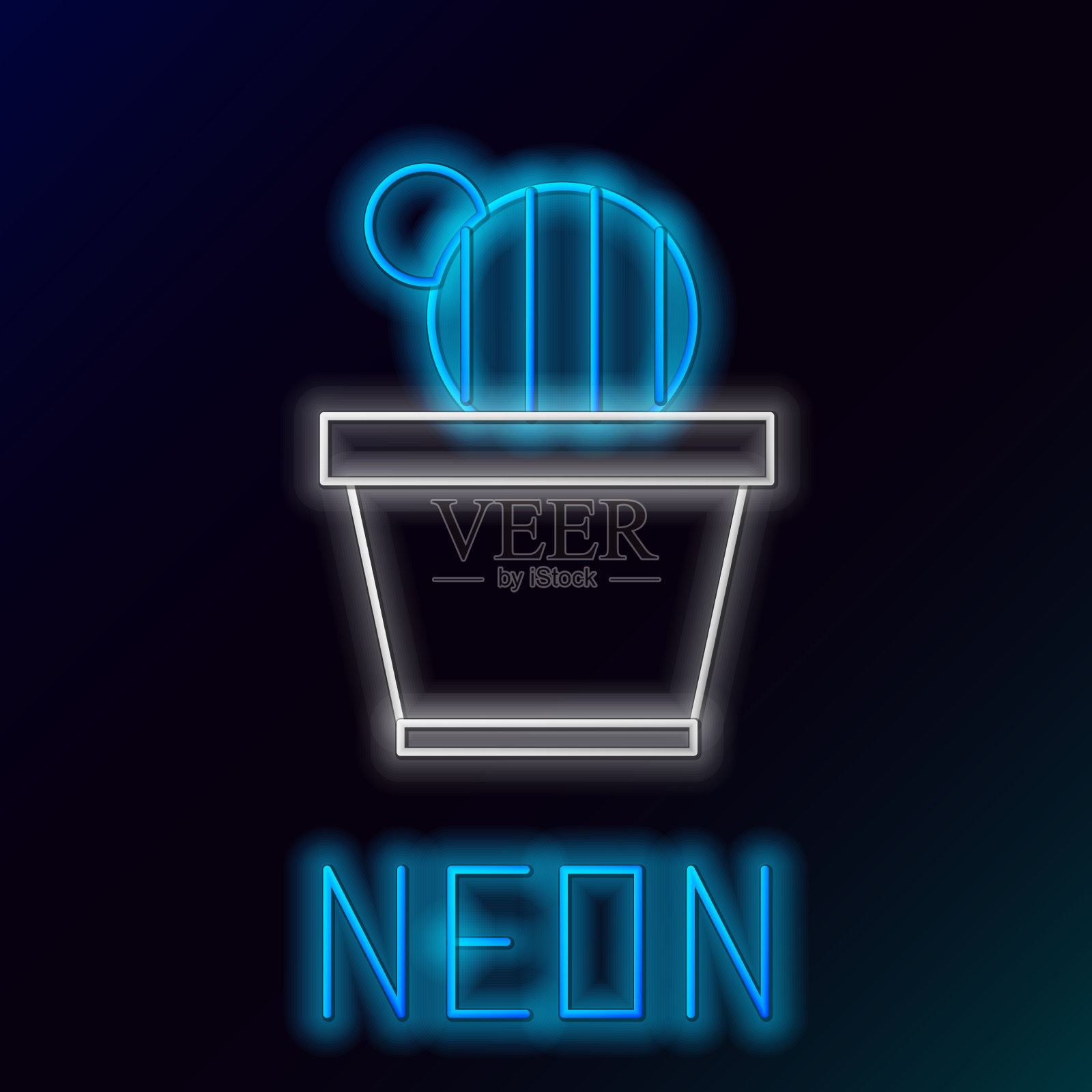 发光的霓虹线仙人掌和多汁的锅图标插画图片素材