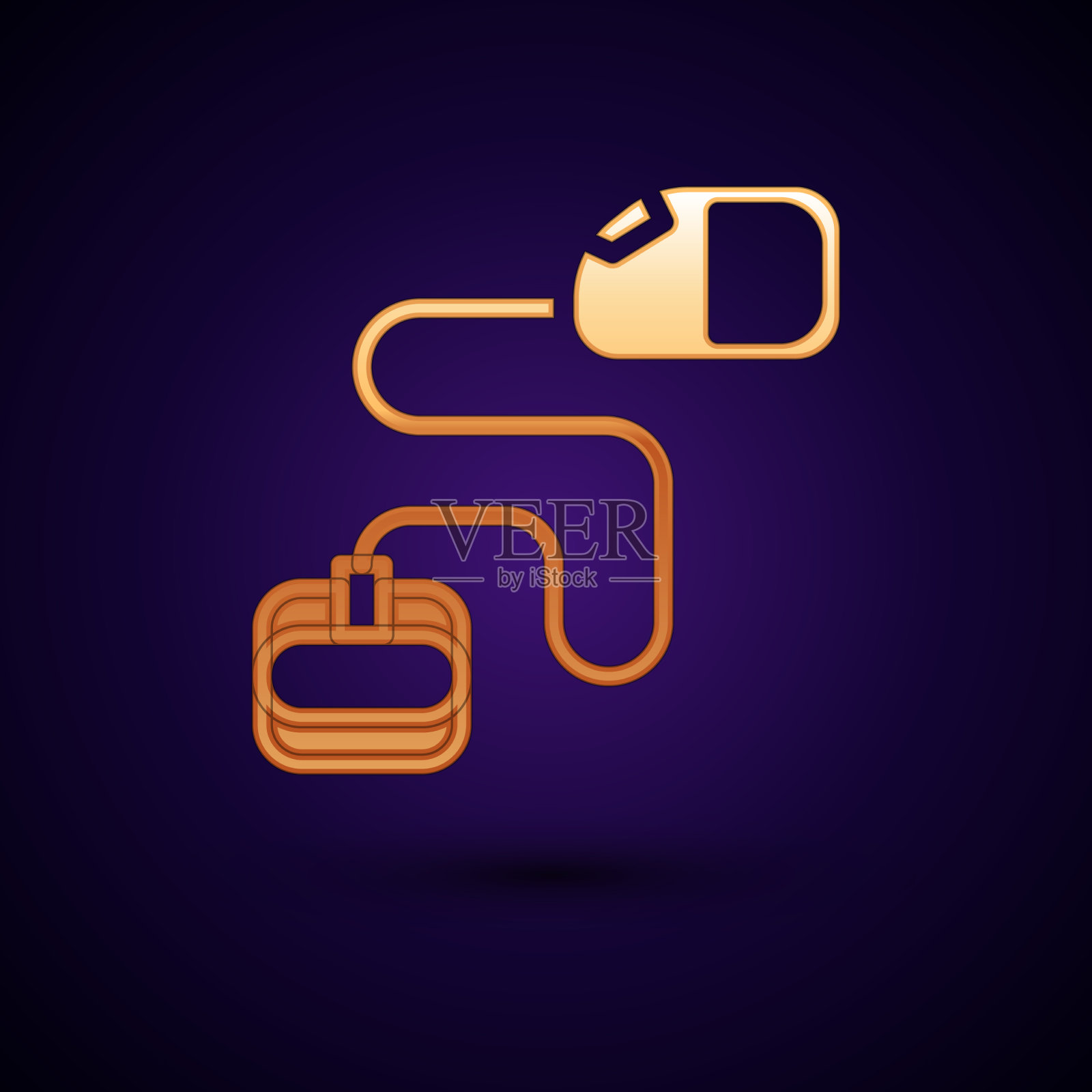 金色可伸缩的绳带与卡宾钩图标插画图片素材