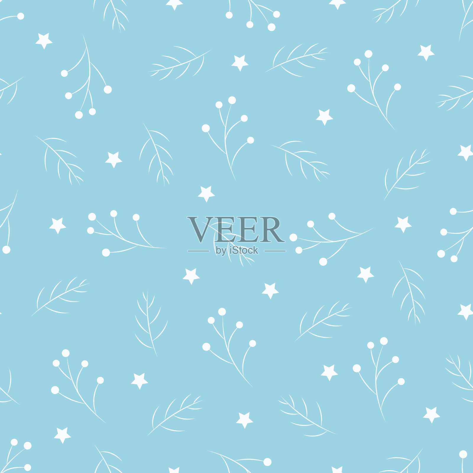 圣诞、新年、节日无缝图案与彩绘树枝插画图片素材