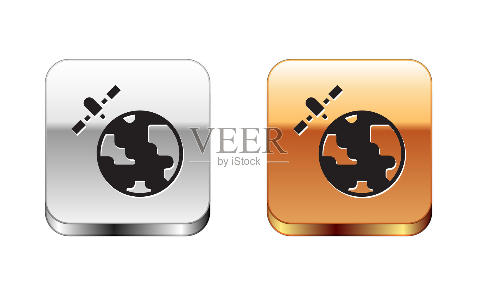 环绕地球运行的黑色人造卫星图标素材