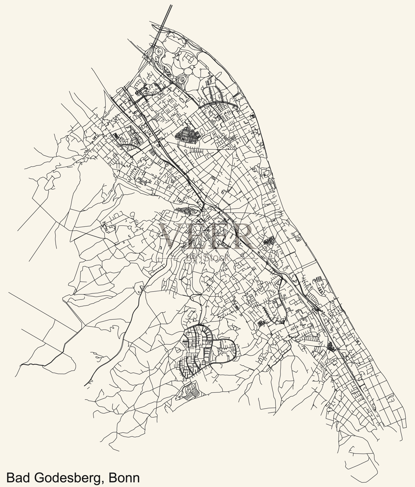 德国波恩巴德哥德斯堡区的街道地图插画图片素材