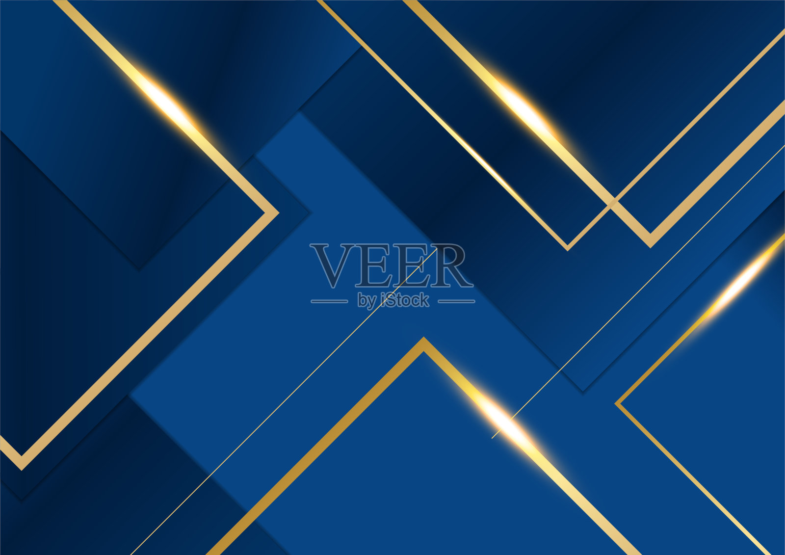 抽象模板深蓝色奢华奢华背景，奢华广场图案和金色灯光线条。插画图片素材