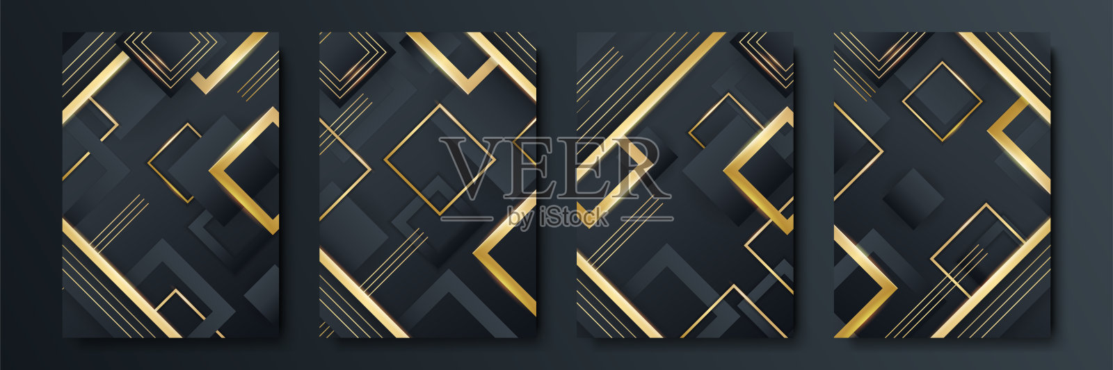 豪华套盖模板。向量覆盖设计的标语牌，横幅，传单，报告和卡片。黑色和金色抽象背景收藏插画图片素材