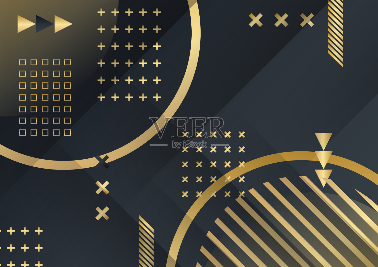 抽象黑色背景与几何形状和黄金元素的组合插画图片素材