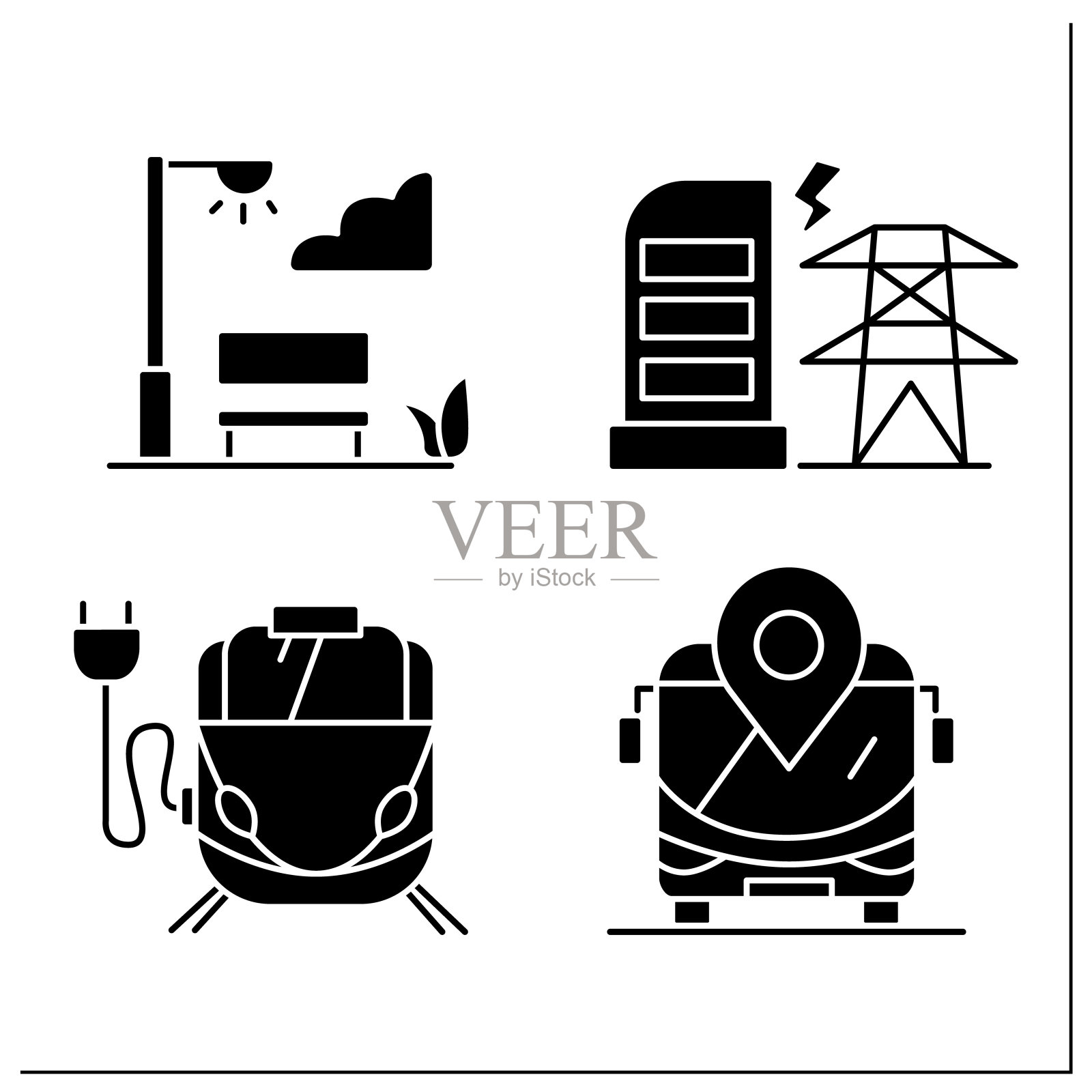 城市基础设施字形图标设置图标素材