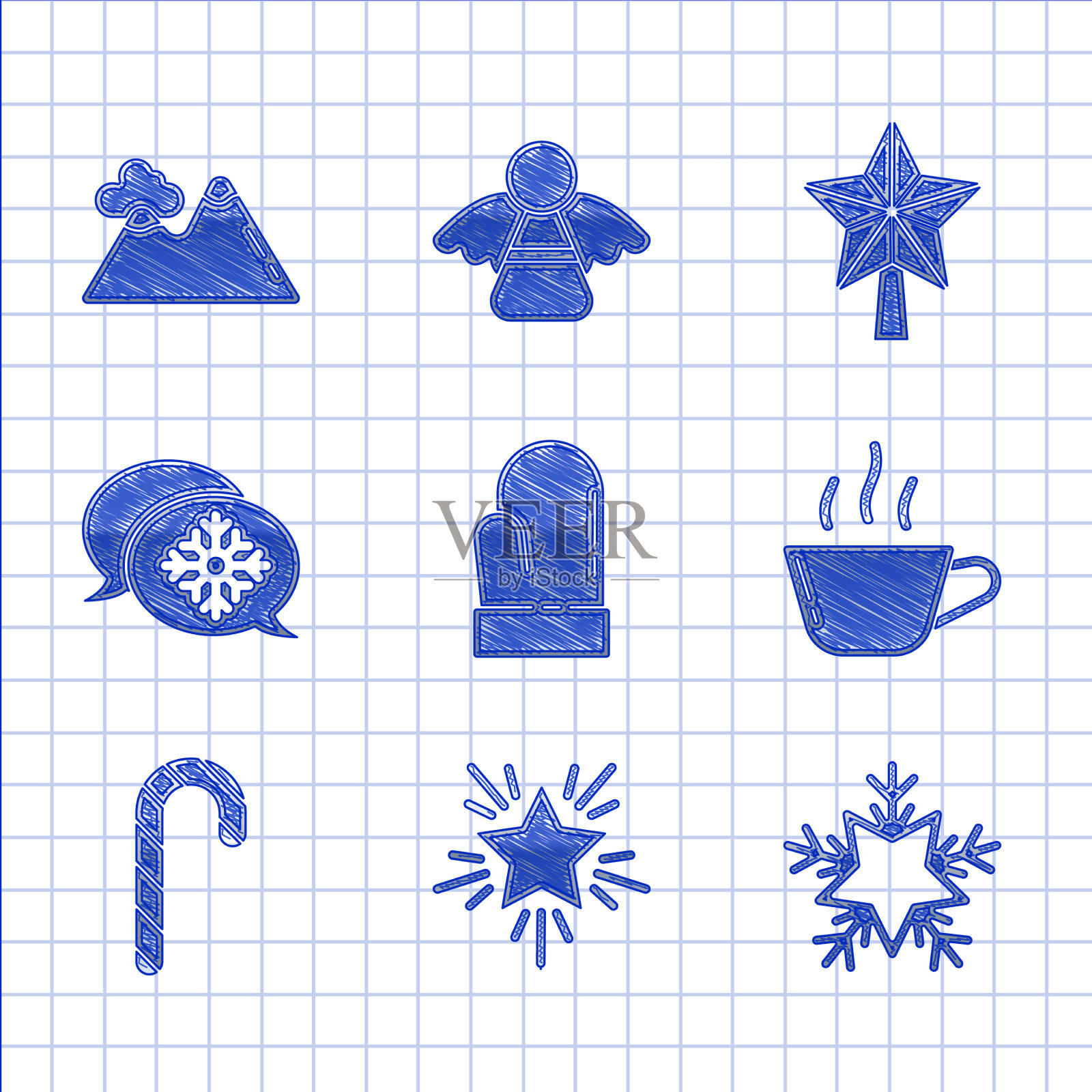 设置圣诞手套星星雪花咖啡杯图标素材