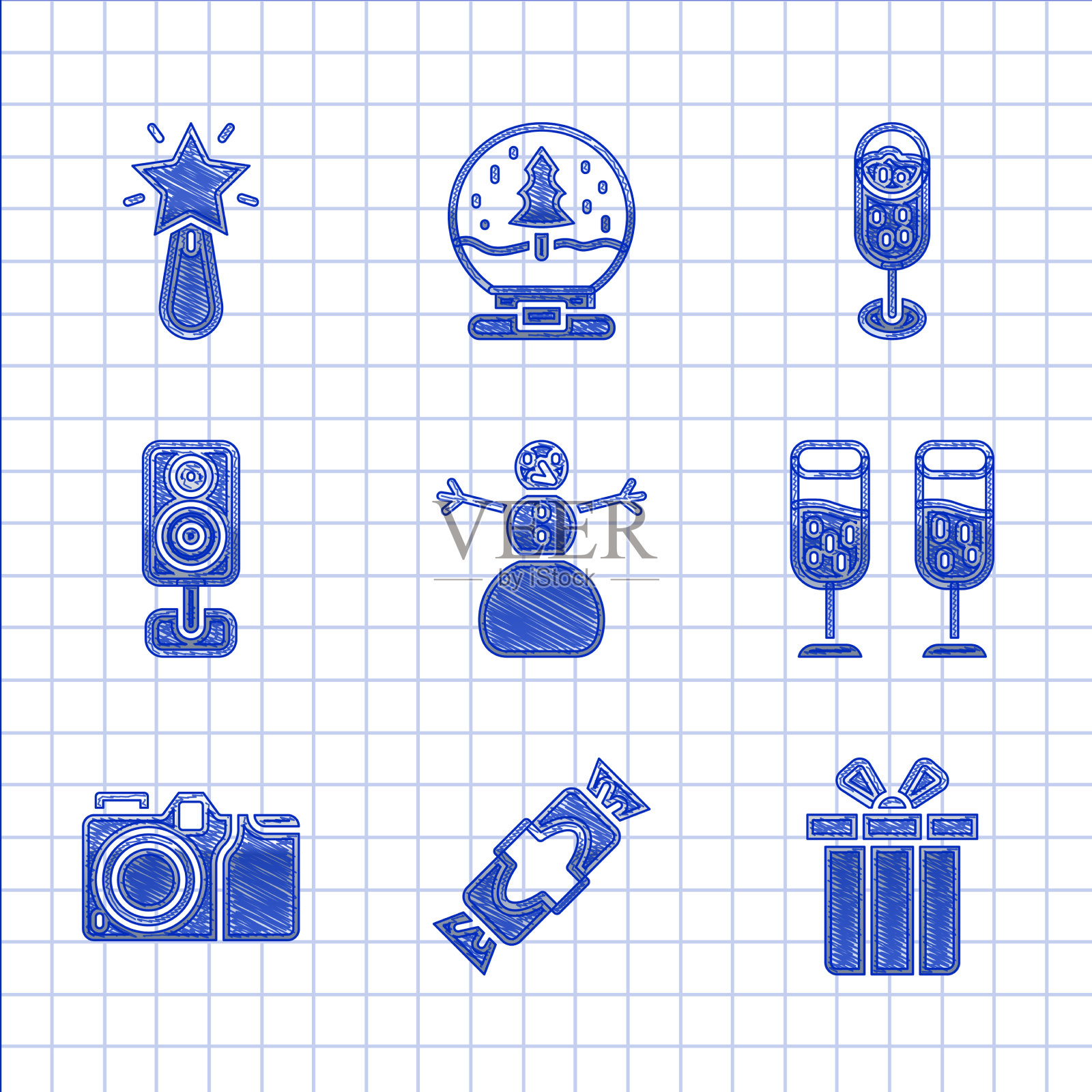 设置圣诞雪人糖果礼盒玻璃图标素材