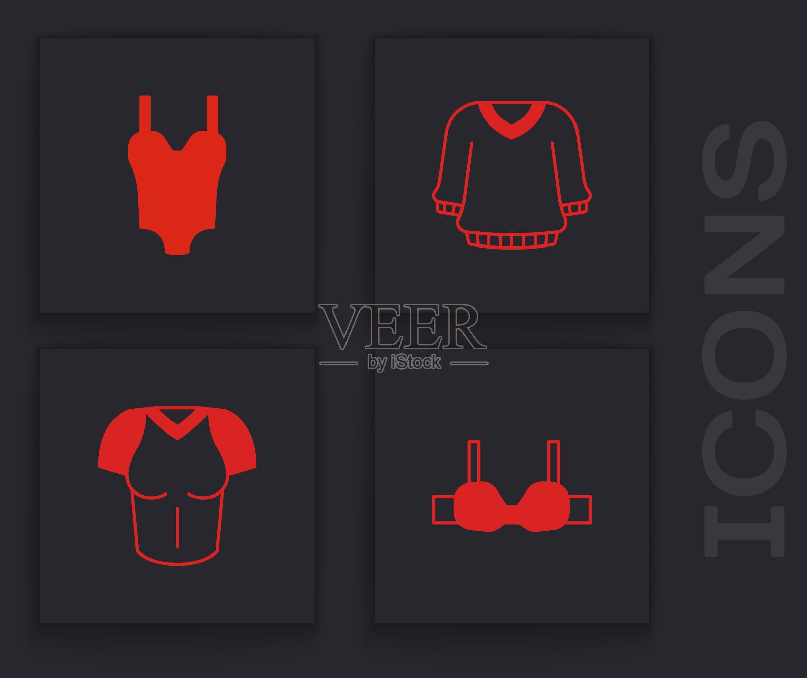 设置胸罩，泳衣，毛衣和t恤图标图标素材