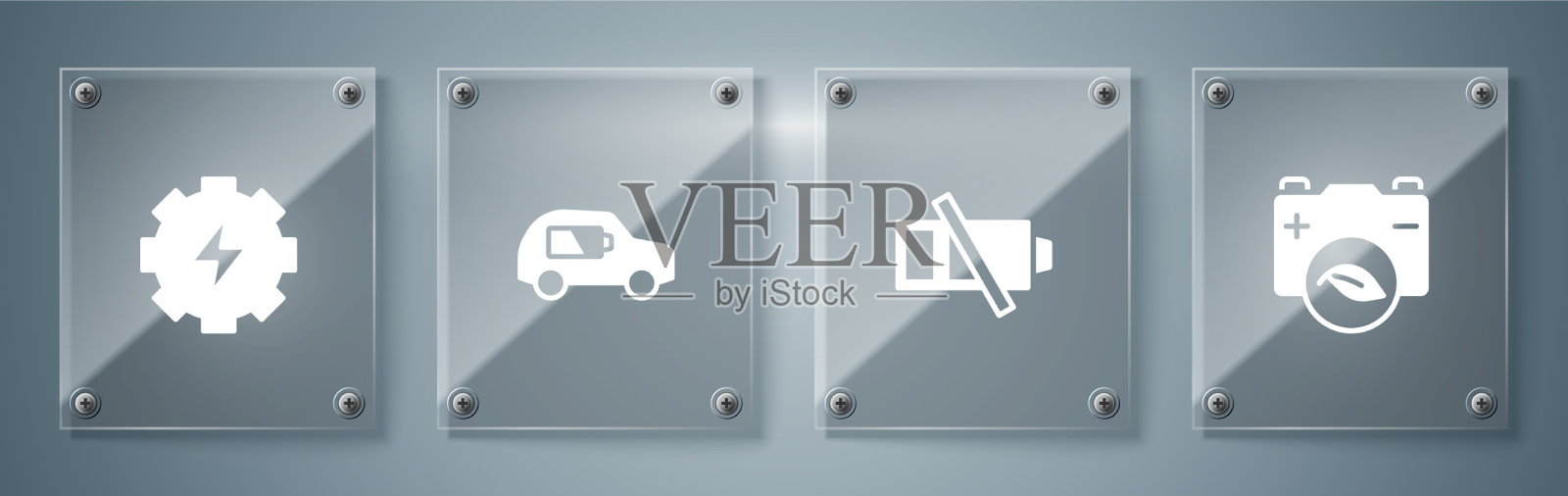 设置生态自然叶电池低电动汽车和图标素材