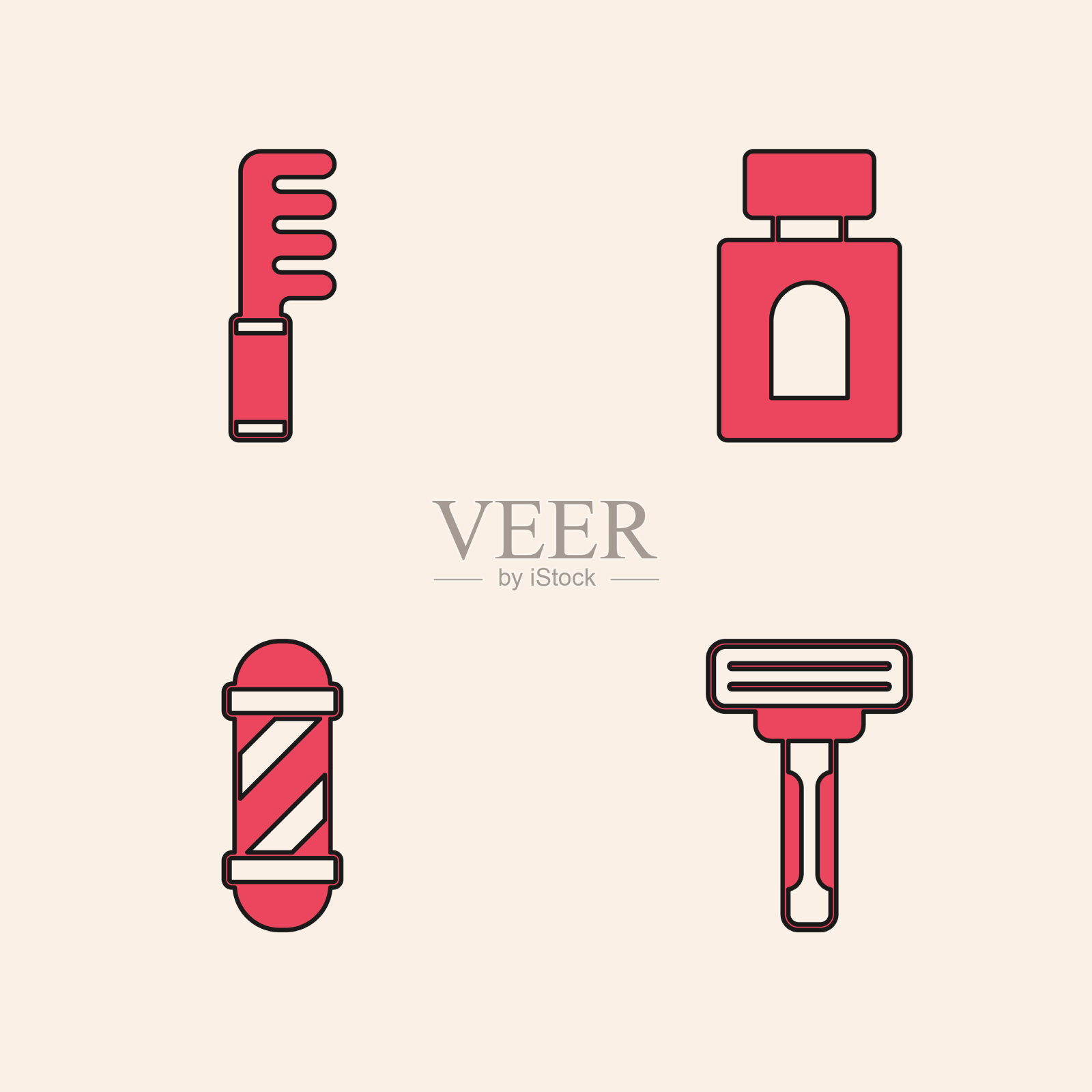 设置刮胡刀、发刷、须后水图标素材