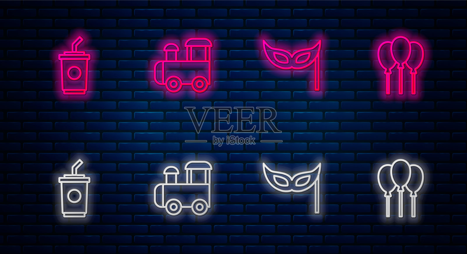 套线玩具火车节日面具纸玻璃插画图片素材