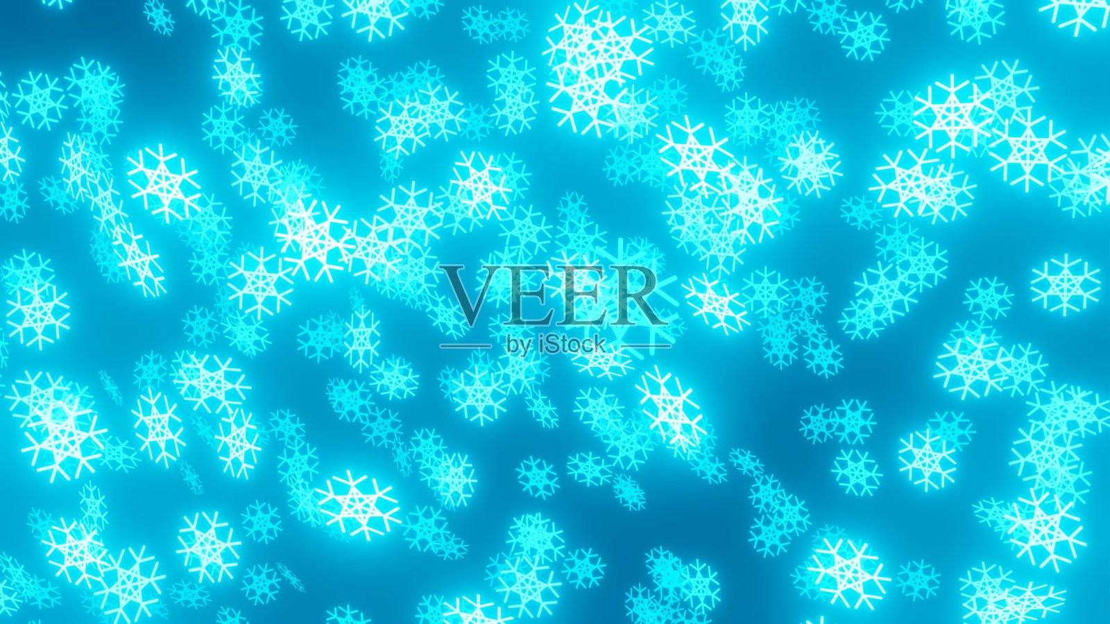 圣诞背景与蓝色霓虹灯雪花，3D渲染照片摄影图片