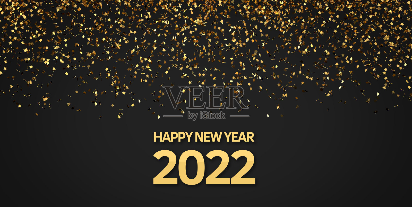 金色的星星在深灰色的背景前落下。好运的概念。2022年新年快乐。横幅尺寸照片摄影图片