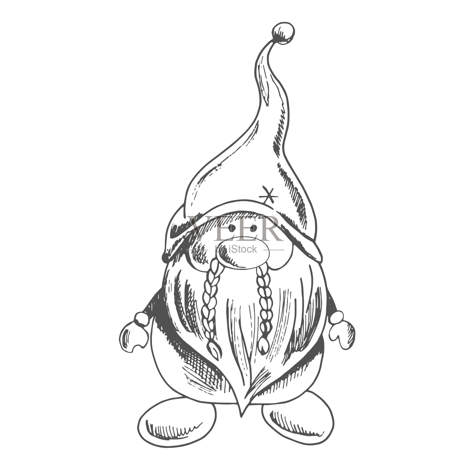 一个手绘gnome。北欧gnome。的矢量插图。插画图片素材