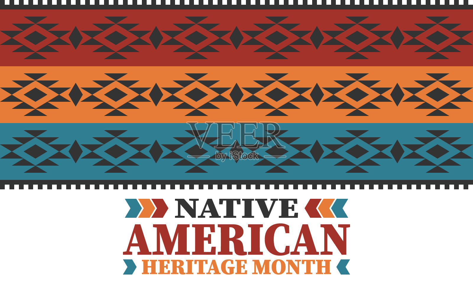美国原住民传统月。美国印第安人的文化。在美国每年的11月庆祝。印度的传统模式。海报，卡片，横幅和背景。矢量真品点缀，民族插画插画图片素材