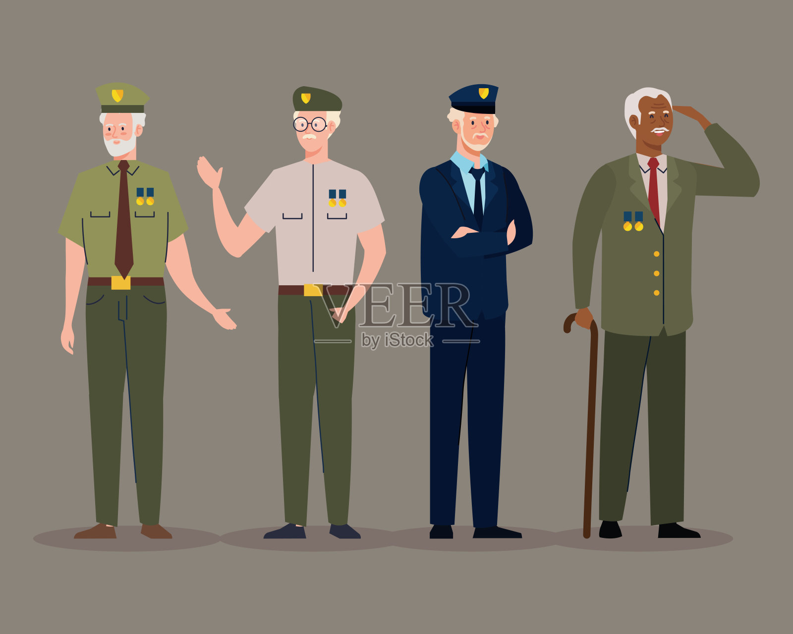 四名老兵插画图片素材