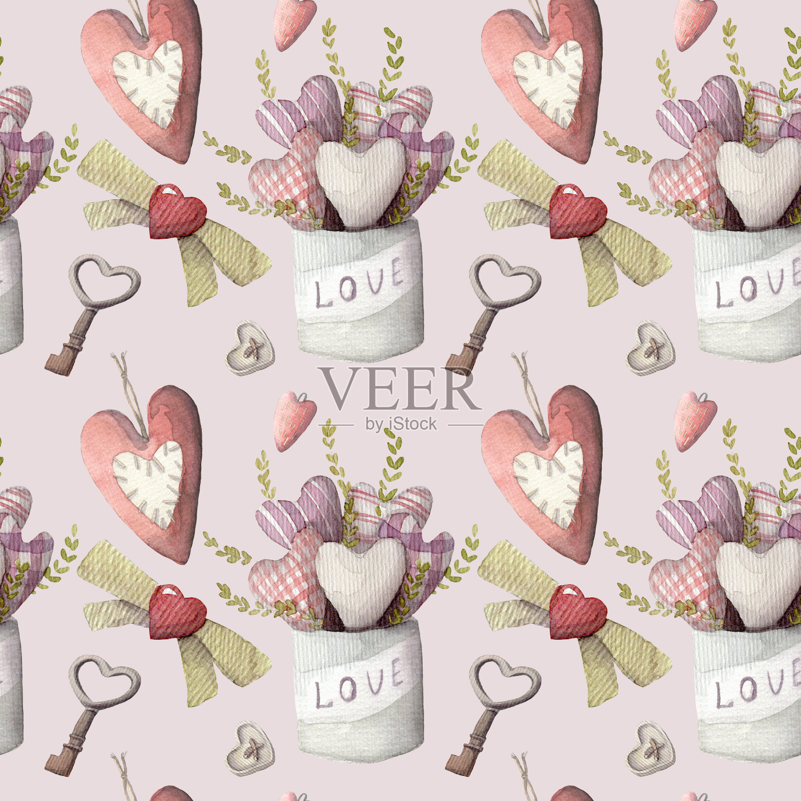 情人节浪漫无缝图案水彩手绘插画图片素材