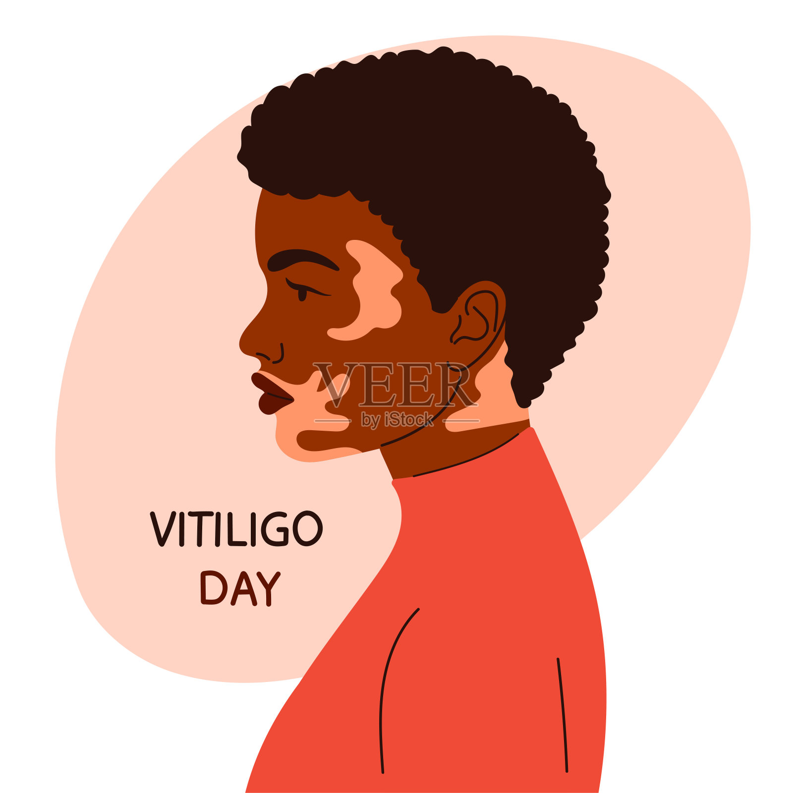 患有白癜风的非洲裔美国妇女。女孩在概要文件。卡通风格插画图片素材