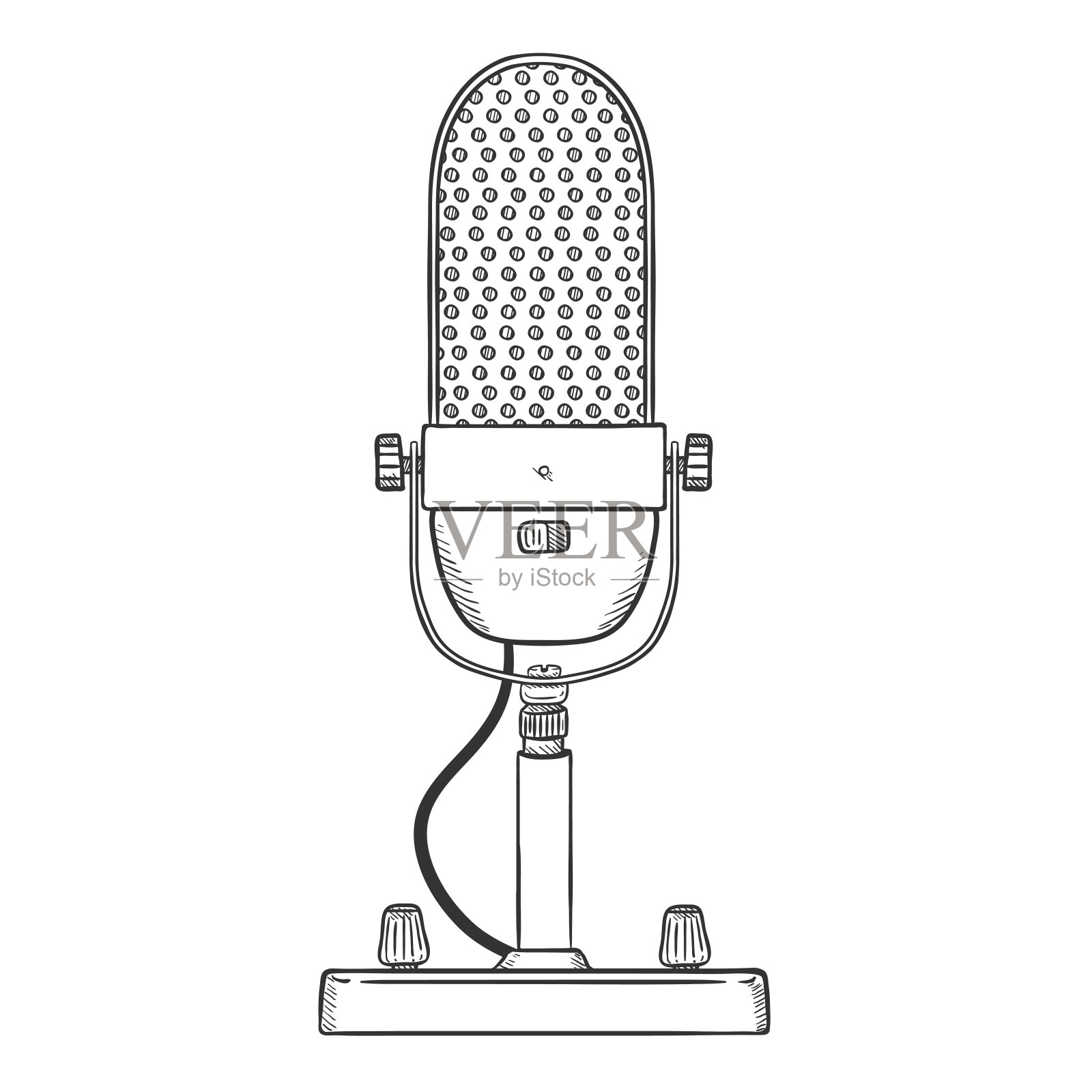 素描无线电电台广播麦克风。向量孤立的插图。插画图片素材